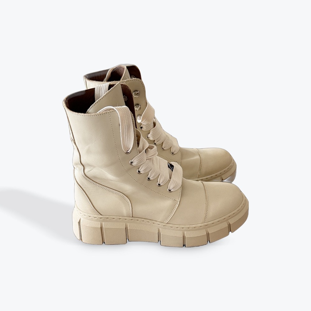 Alohas Can Can Cream Leather Combat Boots Chunky Lug Sole Made‎ in Spain Size 39